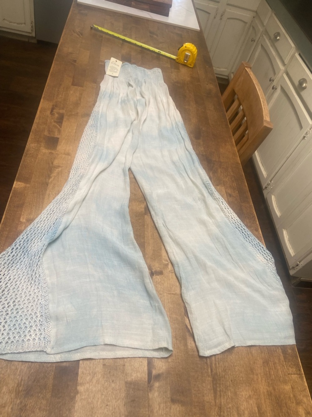 Light Blue Wide Leg Crochet-Inset Pants